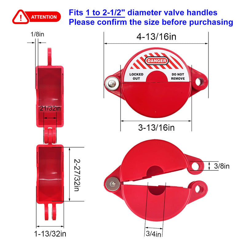 [Australia - AusPower] - Gate Valve Lockout and Safety Padlock, 1Set, Hose Bib Lock for Outdoor Faucet Knob/Water Spigot/Propane Tank, 1 to 2-1/2 in Dia Valve Handles, Plastic Red Secure Lock Device for Outside Garden Valve Valve Lockout and Safety Padlock 1 Set 