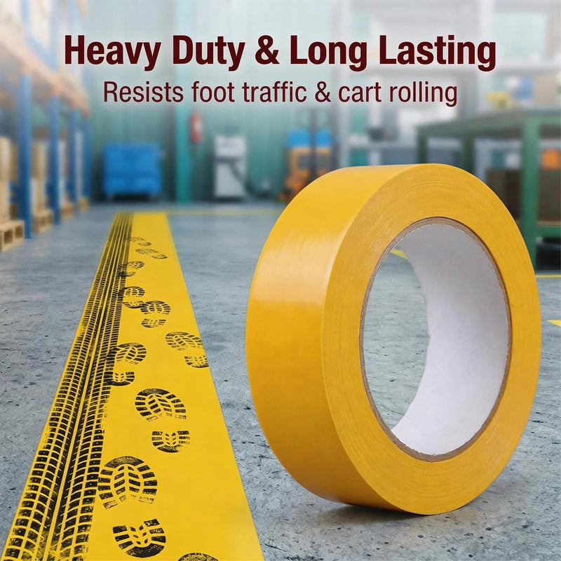 Vinyl Floor Tape, Floor Marking Tape No Residue Multipurpose for Gyms, Classroom, Office, Home, DIY, Craft, Dance Studio Yellow 2" X 36 Yds X2ROLL