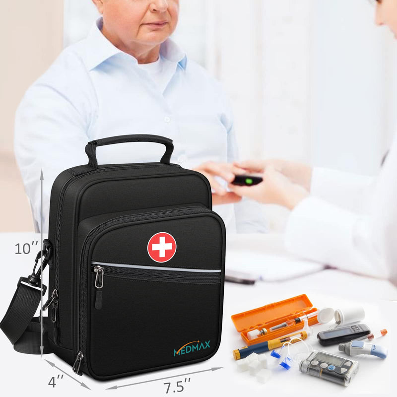 [Australia - AusPower] - MEDMAX Insulin Cooler EpiPen Carrying Case Insulated, Travel Medication Diabetes Supplies Organizer Bag with Shoulder Strap for Asthma Inhaler, Auvi-Q, Allergy Medicine Essentials (Black) Black 