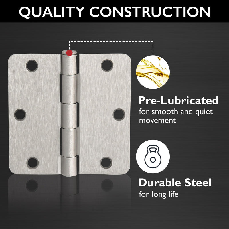 [Australia - AusPower] - Design House 181354 3.5 x 3.5 1/4 Inch Radius Hinge 2, 3-Pack, Satin Nickel, 3 Pack 