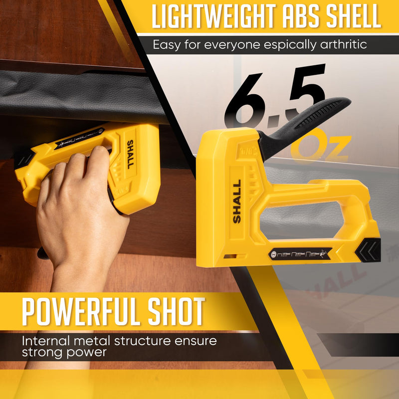 [Australia - AusPower] - SHALL Light Duty Staple Gun for Wood - Yellow Upholstery Staple Gun with 1600pcs JT21 Staples 1/4, 5/16, 3/8 inch and Staple Remover - Fabric Stapler Gun for Crafts, DIY, Decoration 