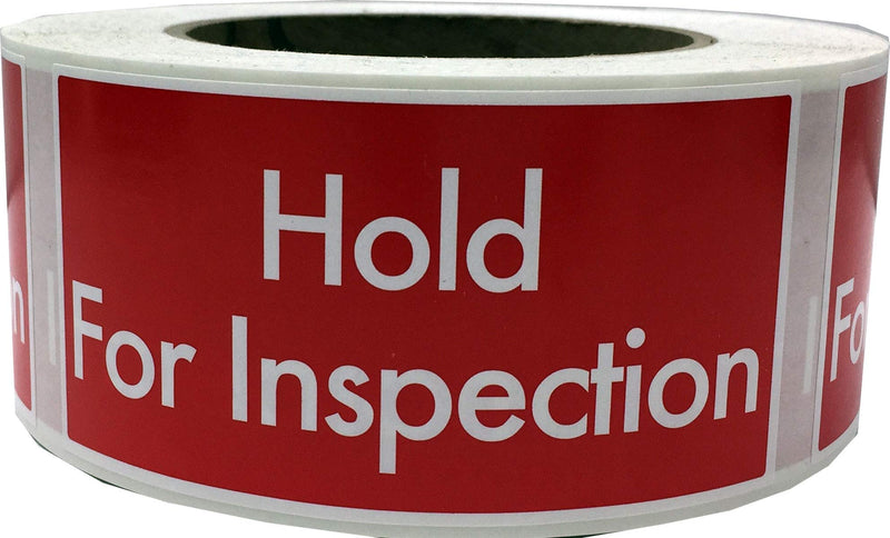 Hold for Inspection Labels – 2 x 4 Inch Red with White Text Semi-Gloss Adhesive Stickers, 500 Total Labels Per Roll for Quality Control, Shipping, and Inventory Management – Made in the USA