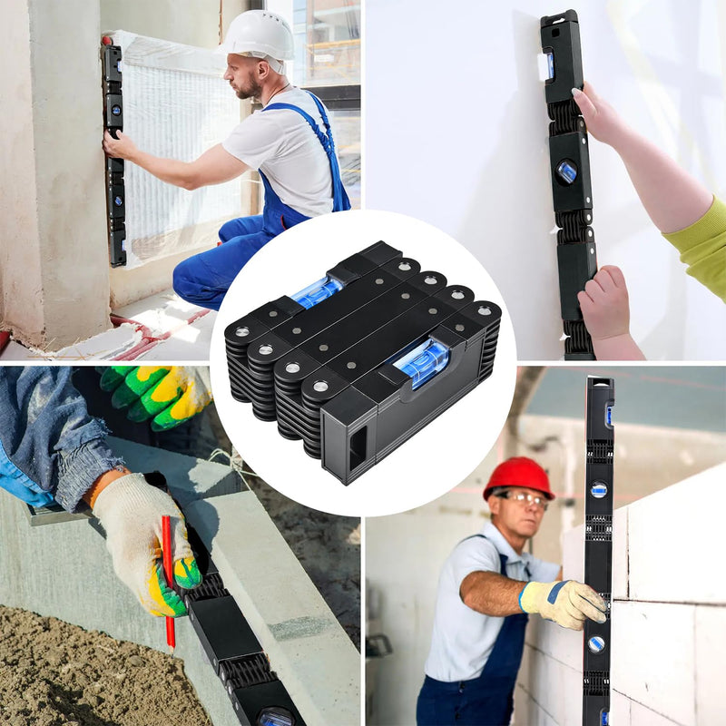 [Australia - AusPower] - Folding Tool, Portable Multi-Function Extendable Level with 4 Bubbles, Black Black Folding Level Tool 