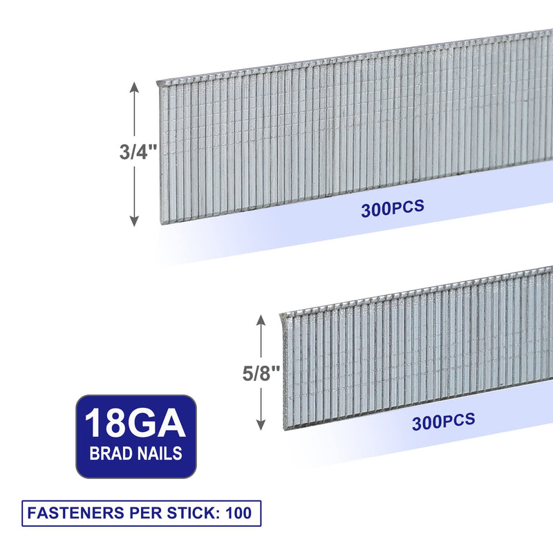 [Australia - AusPower] - 18 Gauge 1800PCS,1/4" Narrow Crown Staples (1/2"- 400; 3/4"- 400; 1"- 400) and Brad Nails (5/8"-300,3/4"-300), Suitable for Most Brand of 18 Gauge Stapler 