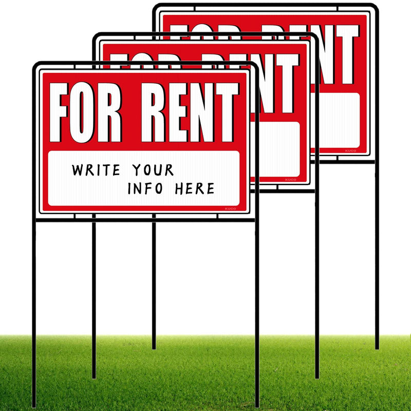 For Rent Signs with Stakes, Double-Sided Printing, For Rent Yard Signs, For Rent Sign with Stand,(3 Pack)