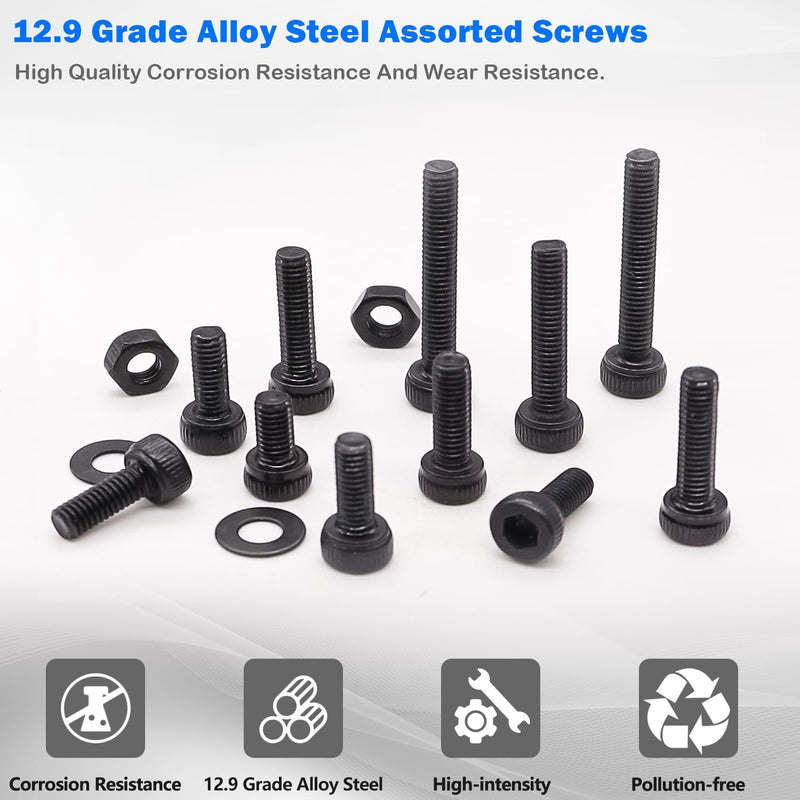 [Australia - AusPower] - mxuteuk M2 Screws Assortment,M2 x 4/6/8/10/12/16/20mm Hex Socket Head Cap Screws Bolts Nuts Kit, 520PCS 12.9 Grade Alloy Steel Assorted Screws Small Metric Screws Suitable for 3D Printer DIY 