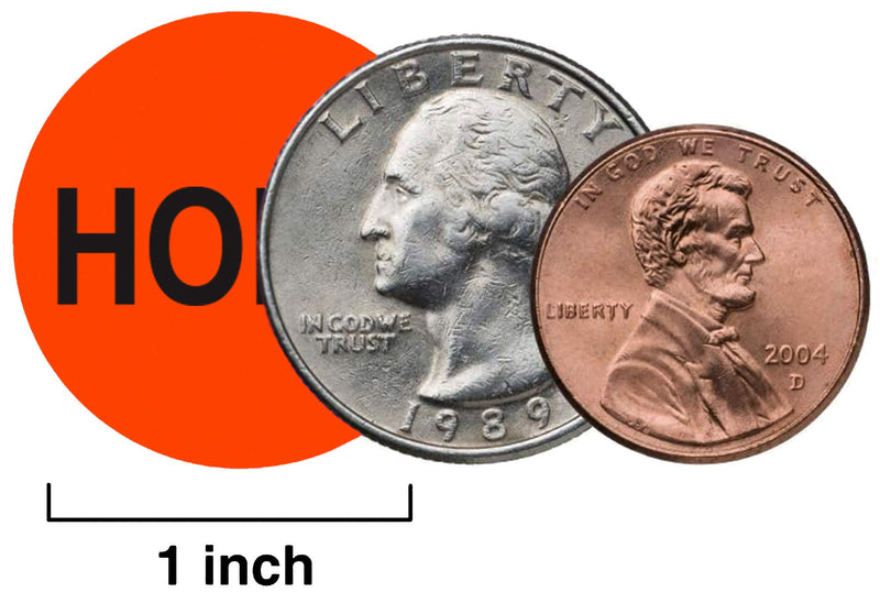 ChromaLabel 1 Inch Round Labels, 500 Labels per Dispenser Box, High Visibility for Warehouse Inventory, Fluorescent Red-Orange, Imprinted: Hold