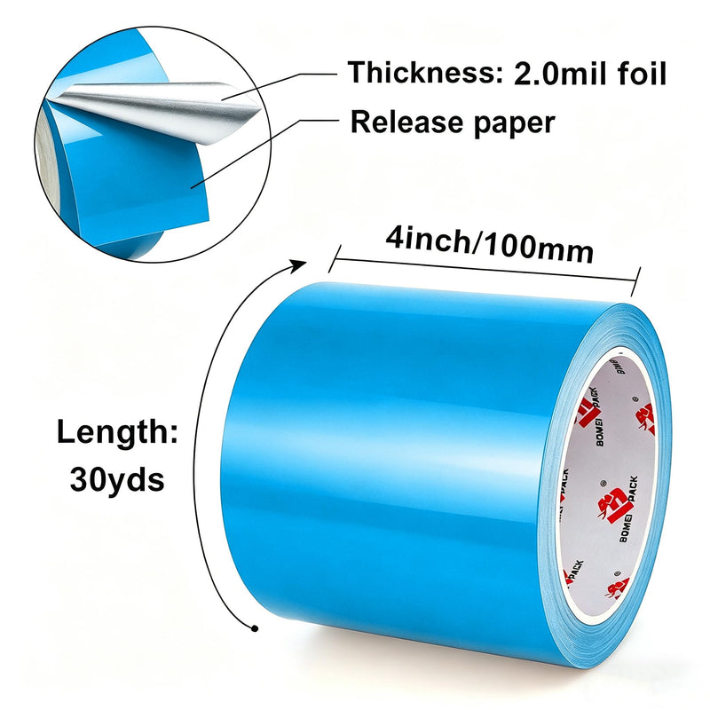 BOMEI PACK Aluminum Foil Tape,Heavy Duty Metal Foil Duct Tape (Blue, 4 Inch) Blue