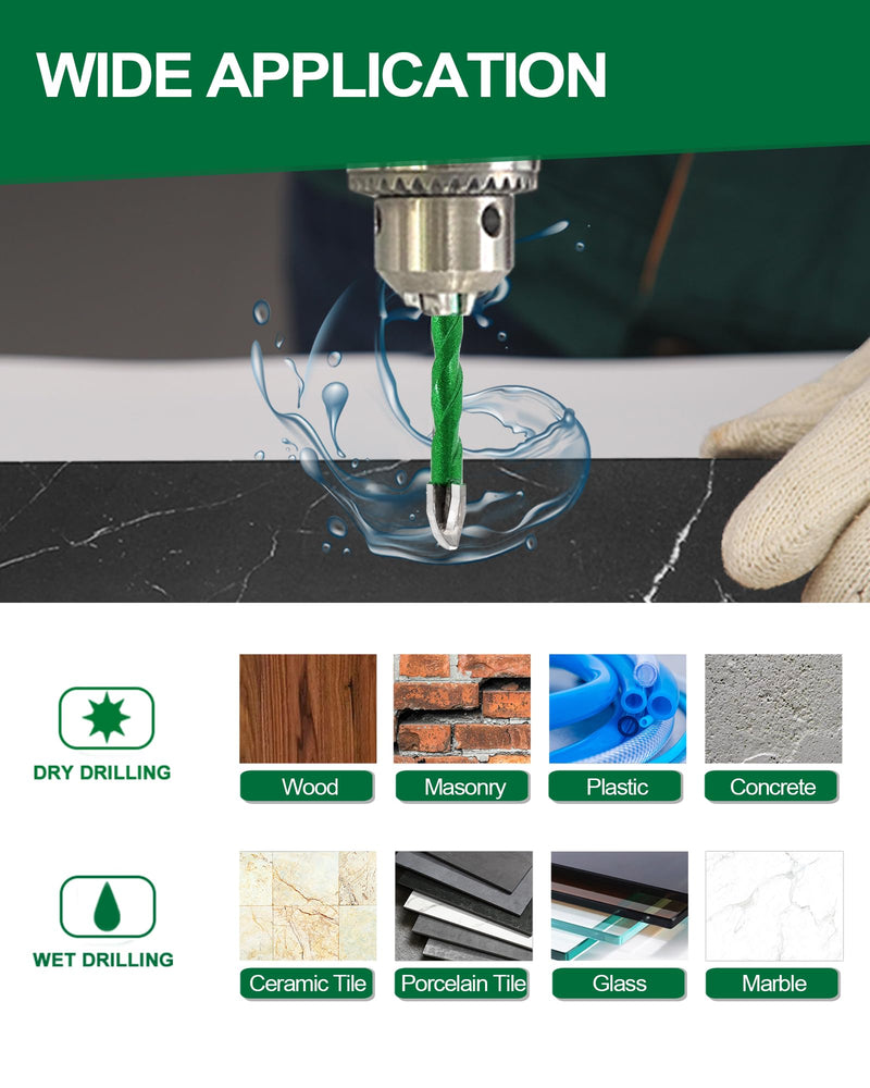 Masonry Drill Bit Set, 10pcs 1/4”-1/2” Carbide Eccentric Drill Bit Quick Change Shank for Ceramic Tile Wood Plastic Masonry Concrete Glass 6mm*4/8mm*2/10mm*2/12mm*2 10