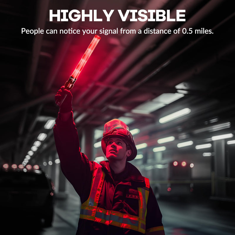 [Australia - AusPower] - 2 Pack 16 Inch Rechargeable Traffic Wand, Red Traffic Control Baton with 2 Flashing Modes, LED Safety Light Wand, Air Marshaling Wand for Airport, Parking, Car Directing 2 Pack 