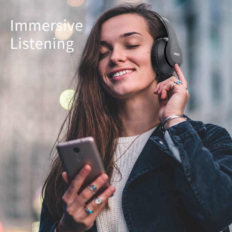 [Australia - AusPower] - Uliptz Wireless Bluetooth Headphones, 65H Playtime, 6 EQ Sound Modes, HiFi Stereo Over Ear Headphones with Microphone, Foldable Lightweight Bluetooth 5.3 Headphones for Travel/Office/Cellphone/PC Black 
