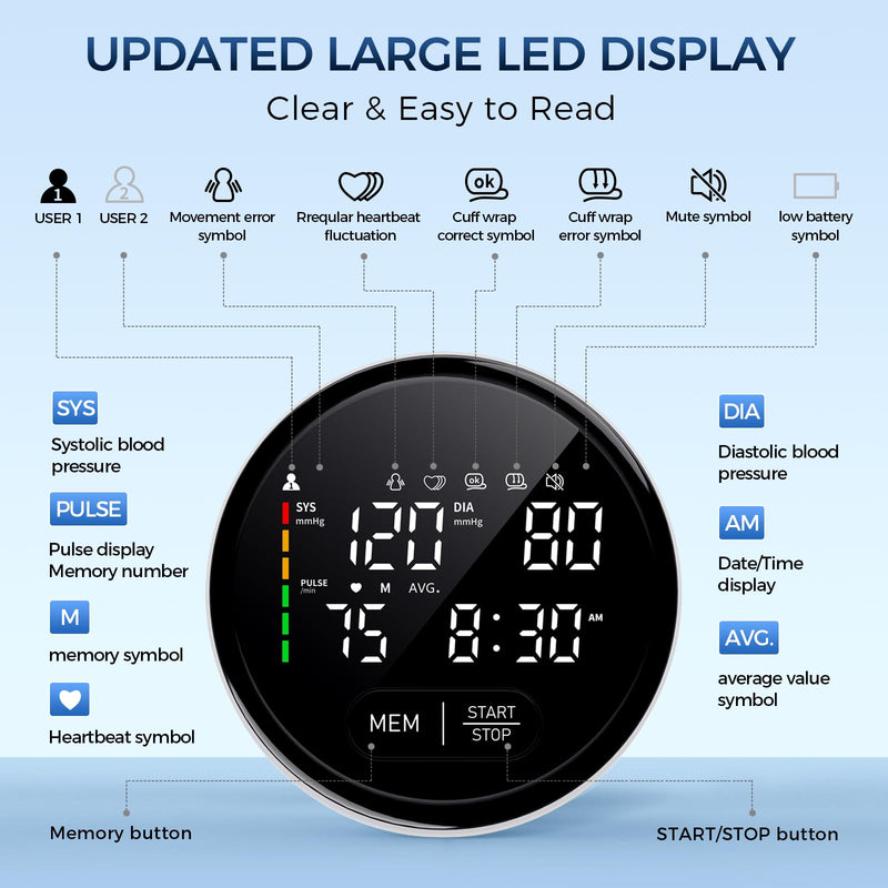 [Australia - AusPower] - Blood Pressure Monitor Upper Arm Automatic Monitors for Home Use Adjustable 8.7"-16.5" Cuff Voice Broadcast Large Backlit Display 240 Sets Memory Sphygmomanometer with Storage Bag Medium 
