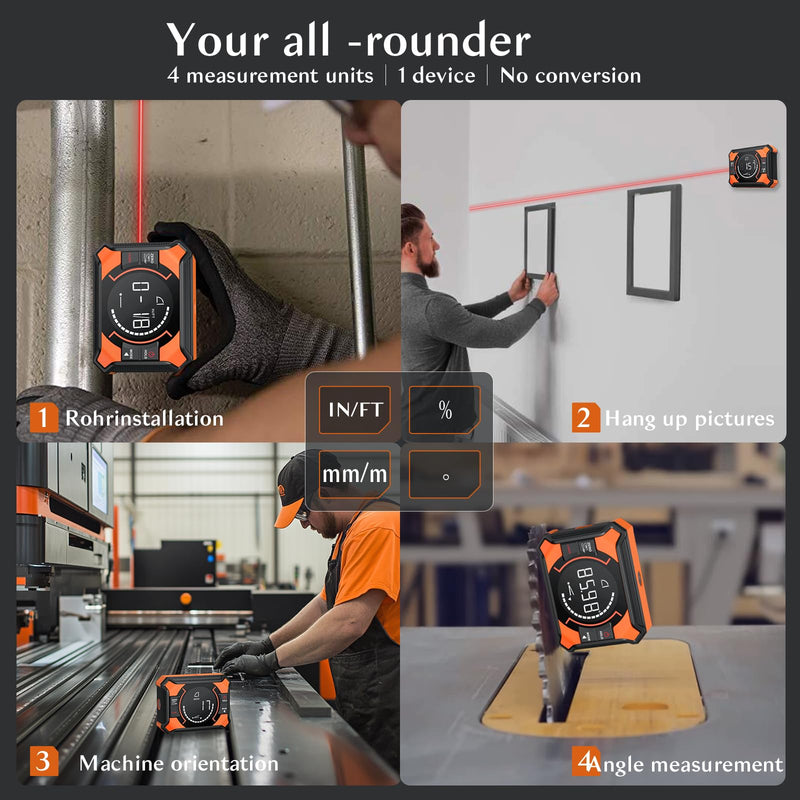 Rechargeable Digital Angle Finder with Laser and Magnetic Base, 4×90° & 2×180° Electronic Inclinometer Protractor Level Gauge for for Woodwork, Miter Saw, Hanging Frames Vertical Laser