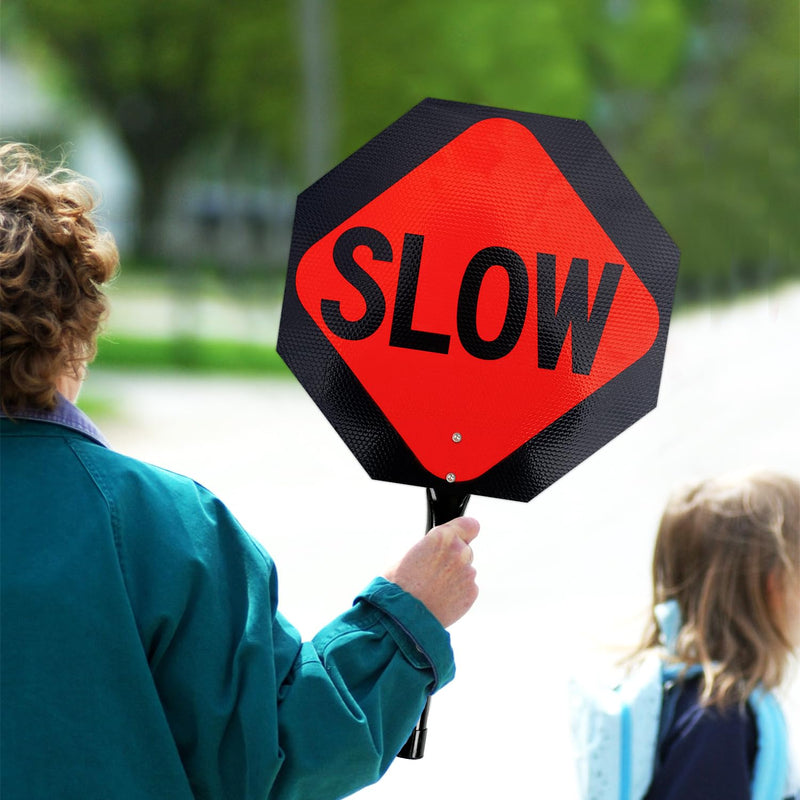 T&R (2 Pack) Stop Slow Sign with Handle, 13 x 13 Inches Double Sided Stop/Slow Traffic Sign, Rust Free Aluminum Reflective, Weather Resistant, Waterproof, Fade Resistant, Easy to Mount. 13" x 13" - 2 Pack - Stop/Slow