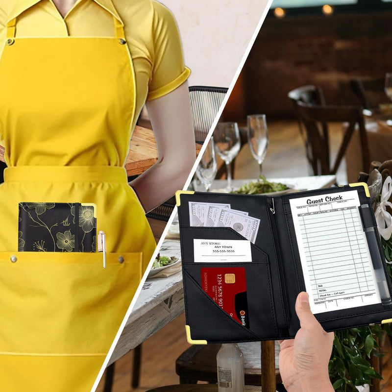 [Australia - AusPower] - Server Book,Cutaswish Server Books for Waitress Cute,Waiter Receipt Book,PU Leather Waitress Book with Zipper Pocket,Waitress Accessories(Leaves B) D 