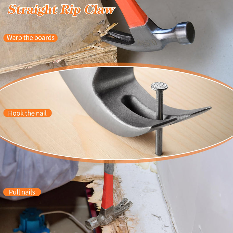 [Australia - AusPower] - 8oz/16oz/24oz Straight Rip Fiberglass General Purpose Claw Hammer, with Smooth Face & Non -slip Grip(8oz Claw Hammer) 1pcs 8oz 