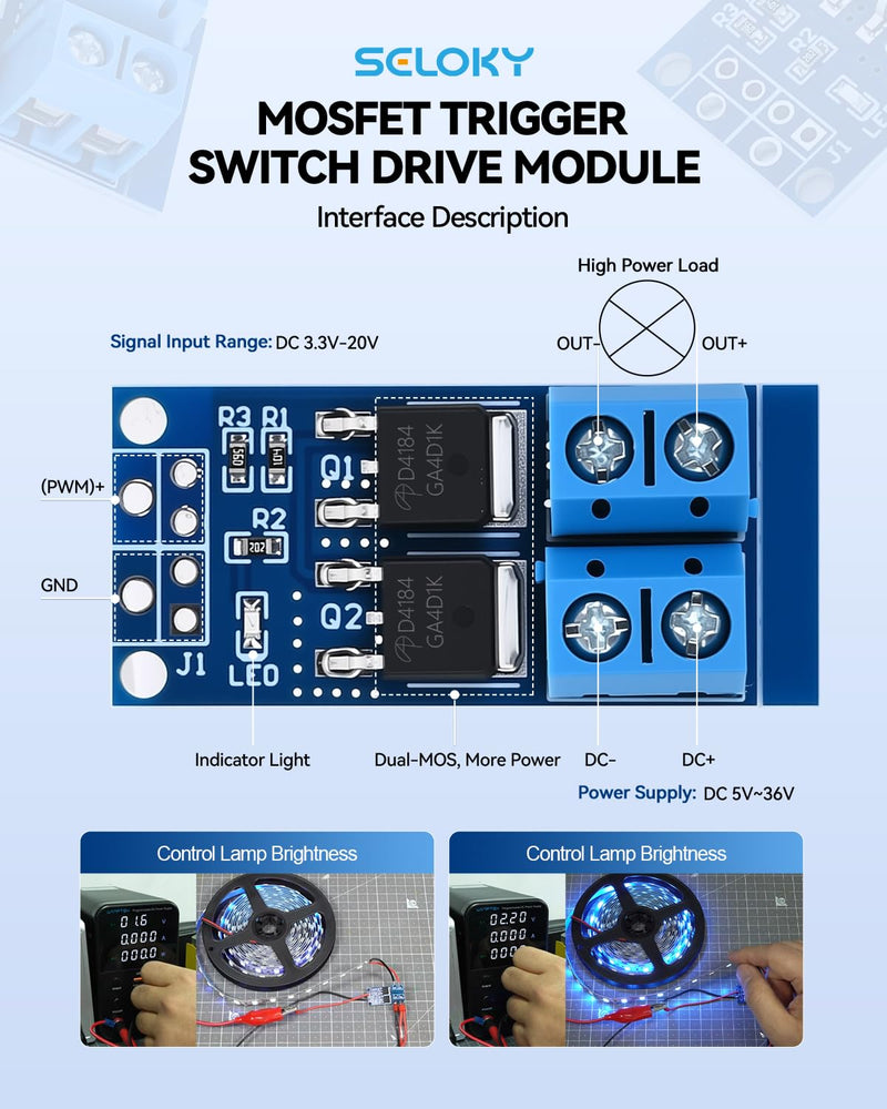 [Australia - AusPower] - 6PCS Dual High-Power MOSFET Trigger Switch Drive Module 0-20KHz PWM Adjustment Electronic Switch Control Board Motor Speed Controller Lamp Brightness Control, DC 5V-36V 400W, 15A (Max 30A) 6PCS 