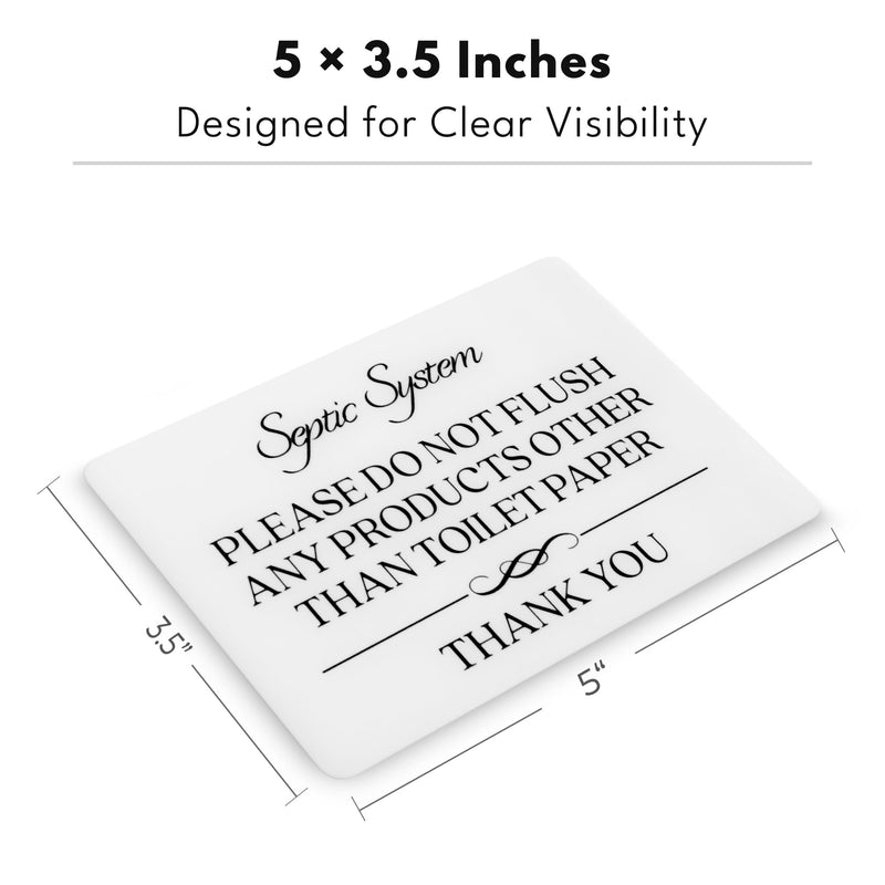 Septic System Do Not Flush Toilet Sign 2-Pack (White Acrylic 5 x 3.5 in) - Do Not Flush Anything Except Toilet Paper Sign - Bathroom Signs for Business - Airbnb and Restroom Signage White (Pack of 2)