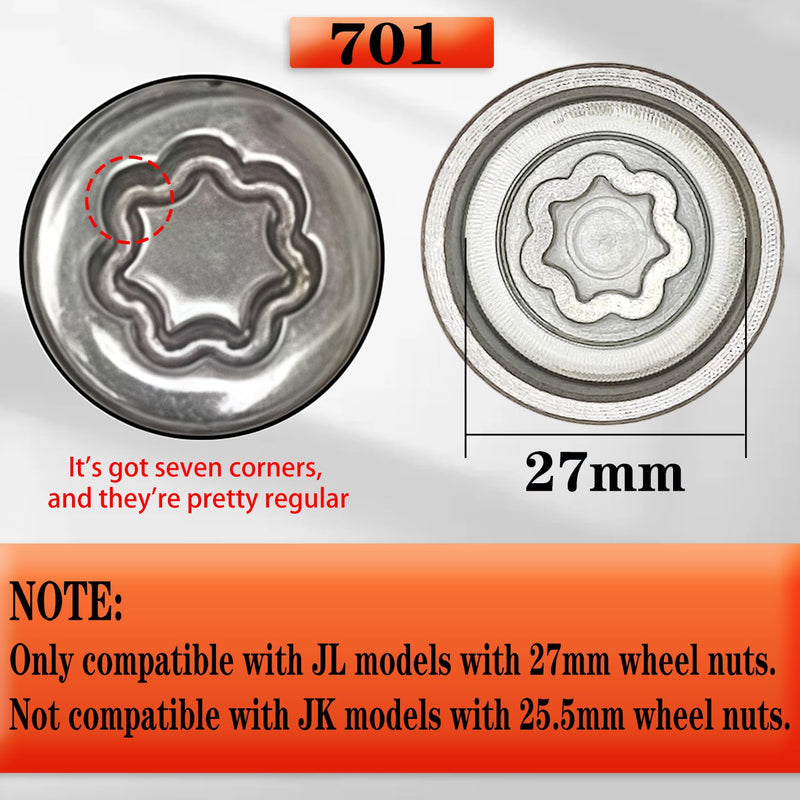 JL 701 for 27mm Nuts, Wheel Locking Nut Key for Jeep (JL) Dodge | Wheel Lock Nut Socket Adapter, Anti-Theft Lug Nut Removal Tool, Anti-Theft Screw Remover, Repair Tool, Tyre Fitting, garage
