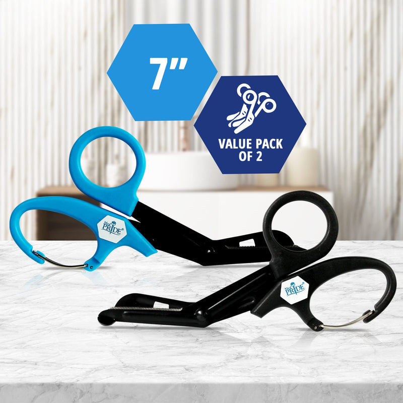 [Australia - AusPower] - MED PRIDE [2-Pack] EMT 7.5” Trauma Shears with Carabiner Surgical Grade Stainless Steel Bandage Scissors for Nurses, Doctors, Paramedics- Emergency First Aid Scissors with Nonstick Fluoride-Coating 