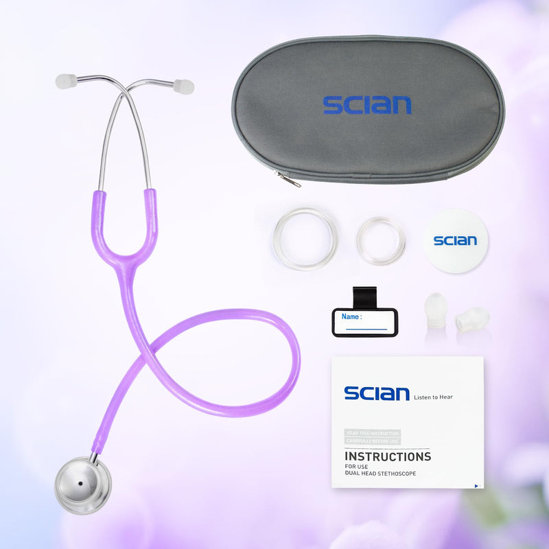 [Australia - AusPower] - SCIAN Stethoscope Dual Head for Nurses,Doctors,Med Students, Classic Stainless Steel Stethoscope Home Diagnostics Medical Supplies with Carrying Bag, Pearlescent Purple 