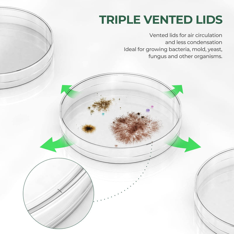 [Australia - AusPower] - 10 Pack Sterile Thick Plastic Petri Dishes with Lid, 90mm Dia x 15mm Deep Clear 3 Vents Petri Dish for Lab Science Experiment 10 