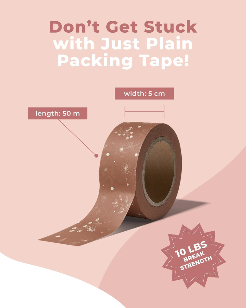 Impack Water Activated Tape - Packing Tapes for Sealing Boxes and Cartons - Gummed Tape for Mail Boxes or Gift Boxes - Biodegradable Paper Shipping Tape for Small Business (Rosy Brown 164ft - 50m) Rosy Brown Floral