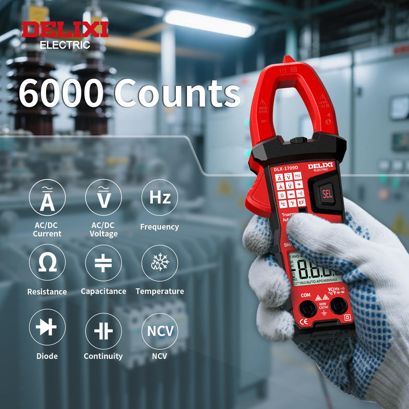 [Australia - AusPower] - Digital Clamp Meter Tester with 600A AC/DC Current and 600V AC/DC Voltage, 6000 Count Voltage Tester Auto-ranging with NCV, Resistance, Temperature, Capacitance and Frequency 6000 Counts 