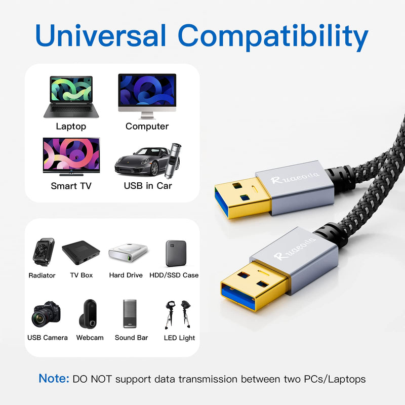[Australia - AusPower] - USB to USB Cable 3 ft, USB 3.0 Male to Male Type A to A Double Sided USB Cord for Data Transfer,Hard Drive,Laptop,DVD,TV,USB Hub and More 3Ft 