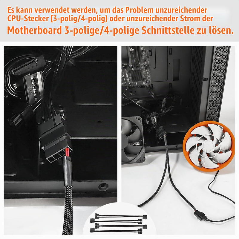 4 Pieces Molex to Fan Adapter Cable, 4 Pin Molex to 2 x 3 Pin / 4 Pin PMW 12 V PC Case Fan Power Adapter Cable, Molex to Fan Converter 4 Pin Molex to 2 x 3 / 4 Pin - Pack of 4