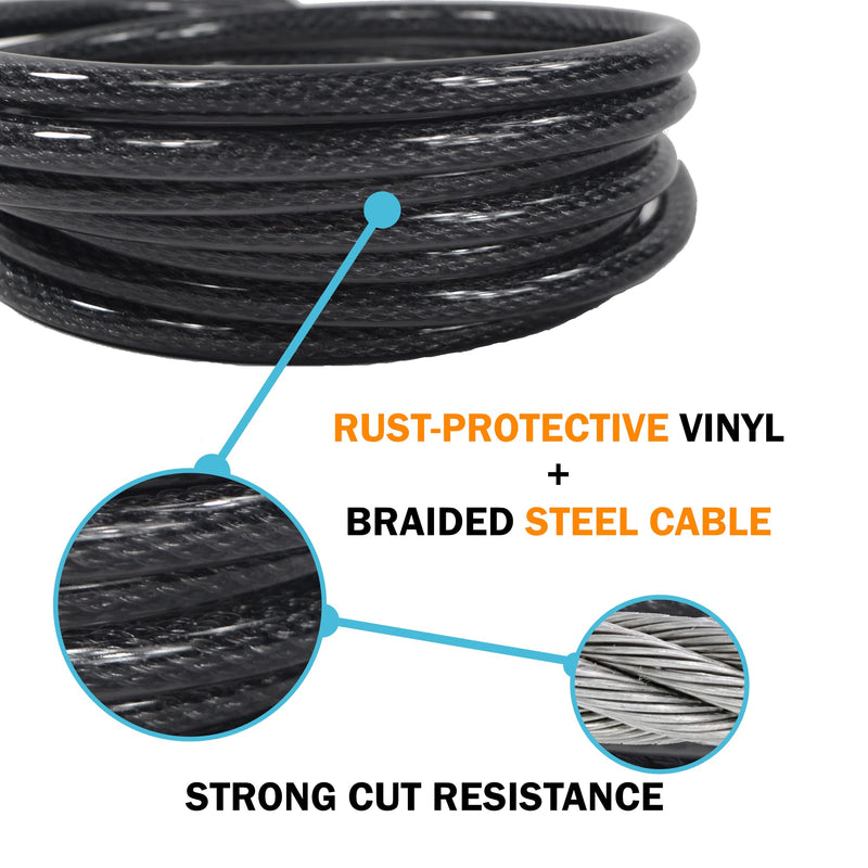 [Australia - AusPower] - Lumintrail 12mm (1/2 inch) Heavy-Duty Security Cable, Vinyl Coated Braided Steel with Sealed Looped Ends (4', 7', 10', 15' or 30') (7-FT) 7-FT 