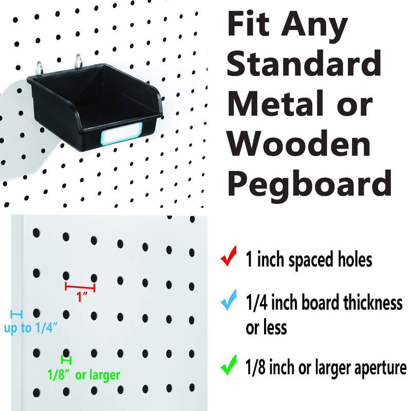 [Australia - AusPower] - Pegboard Bins with Hooks and Labels, for Organizing Accessories, 10 Packs, Black 