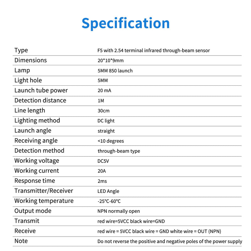 [Australia - AusPower] - 2PCS IR Break Beam Sensor 5MM LEDs Counting Module Split Through-Beam Photoelectric Switch for Apply Relay, K60, PLC, 51 microcontroller, STM32,Cable Length 30cm,Test Distance 1M 2PCS 