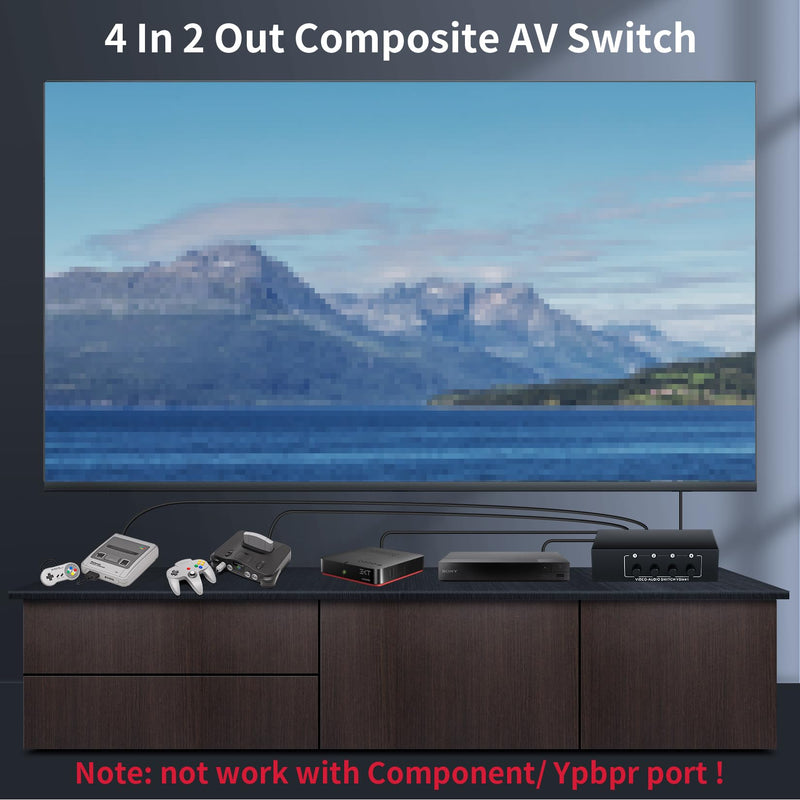 BolAAzuL RCA Switch Splitter 4 in 2 Out - Composite Video L/R Audio Selector Box 4X2, 4-Way RCA Switcher - 4 Port AV Splitter Selector Switch - for Wii PS2 Xbox DVD STB HDTV