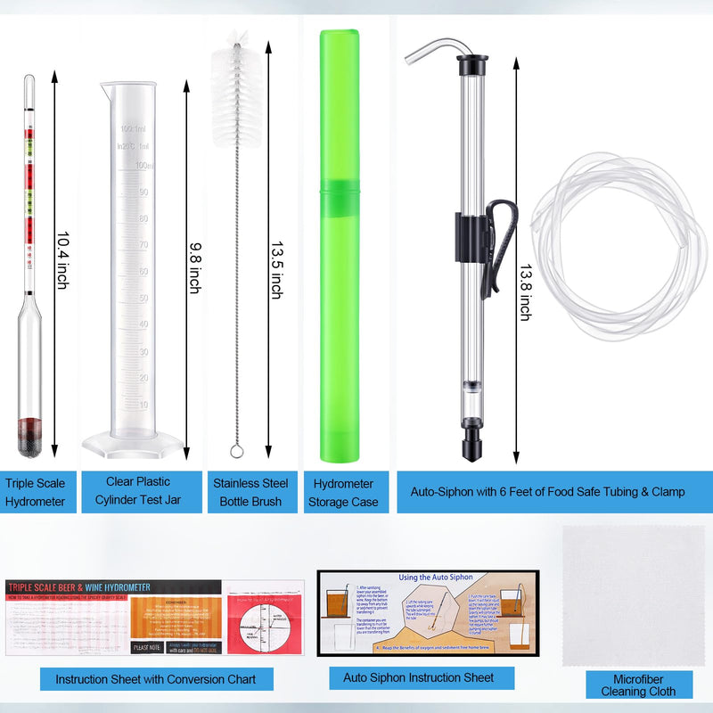 [Australia - AusPower] - Auto Siphon Mini and Triple Scale Hydrometer, 6 Feet of Food Safe Tubing & Clamp and Plastic Test Jar, Brix and Gravity Test Kit for Wine, Home Brewing, Winemaking Kit, Liquid Transfer 