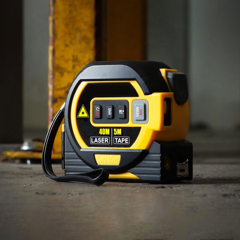 3 in 1 Digital Laser Tape Measure | Laser Level Crosshairs | 130ft/40m Laser Distance + 16ft/5m AutoLock Tape | Backlit LCD Display (Ft/Inch/M/mm & Fractions) Yellow/131FT/40meter