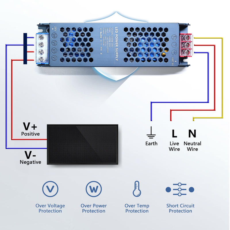 [Australia - AusPower] - Ultra Slim LED Transformer outputs 24V DC, 12.5A at 100-265V AC - Quiet Constant Voltage Led Driver for Led Strip Lights 24V 300W 