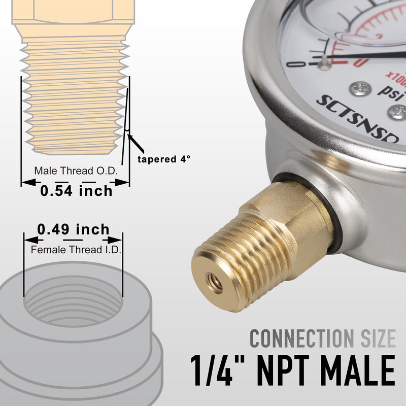 [Australia - AusPower] - 0 to 100 Psi Lead-Free Pressure Gauge, Glycerin Liquid Filled, 2.5 inch Dial, 1/4" NPT Lower Mount, Stainless Steel Case, for Water Pump, Pneumatic Air, Well Tank, RV Hose, Gas, Pressure Test 0-100 Psi Lower Mount Lead-Free 