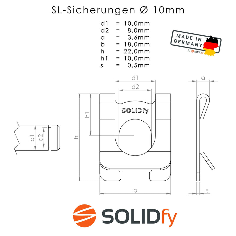 [10x] SL Fuses Diameter 10 mm Shaft Lock for Shafts and Bolts Galvanised SL Fuse Ø 10mm Welle (Nut Ø 8mm)
