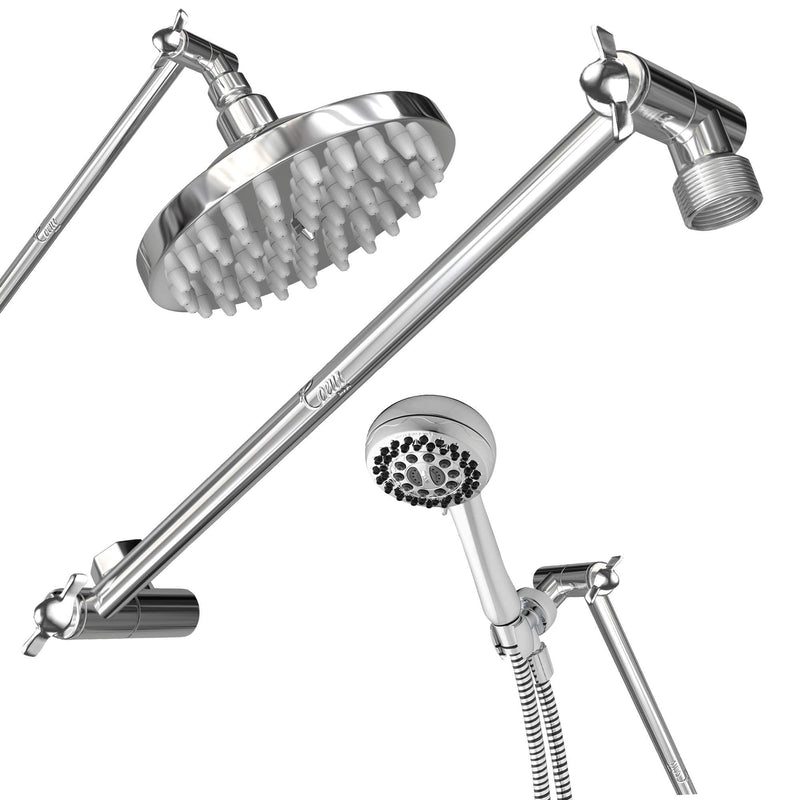 16-Inch Extra Long Shower Extension Arm. Solid Brass. Height/Angle Adjustable With a Unique Locking Gear for a Perfect Position Every time. Holds All Showerhead Sizes. 16 Inch Chrome