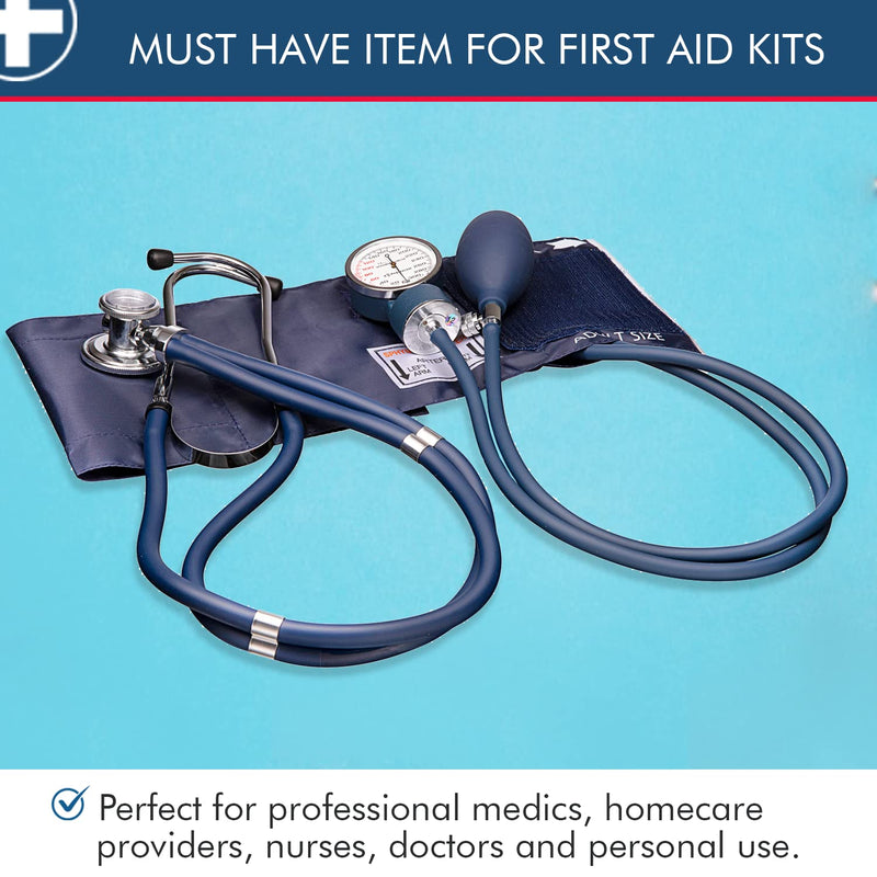 [Australia - AusPower] - NOVAMEDIC Professional Aneroid Sphygmomanometer Blood Pressure Machine and Stethoscope Set, Universal Adult Size Cuff Arm 8.7-16.5", Manual Emergency BP Monitor Kit with Carrying Case, Blue 