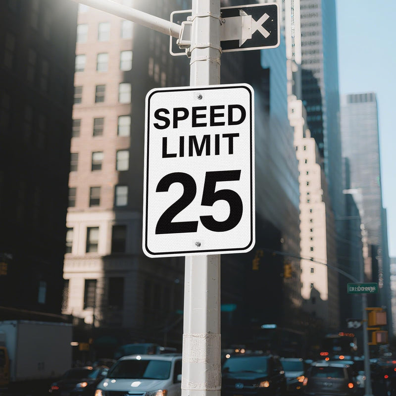 2 Pack Speed Limit 25 MPH Sign 18 × 12 Inches Reflective Weatherproof Aluminum Metal Traffic Satefy Signage with Pre-Drilled Holes for Indoor Outdoor Use