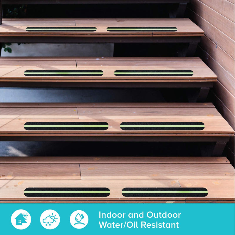 [Australia - AusPower] - LifeGrip Anti Slip Traction Treads with Glow in Dark Stripe (12-Pack), 2" X 12", Best Grip Tape 80 Grit Non Slip, Pre-Cut Strips, Rounded Corners - Right Size and Ready to Use for Easy Application 2” x 12' Black/Green 