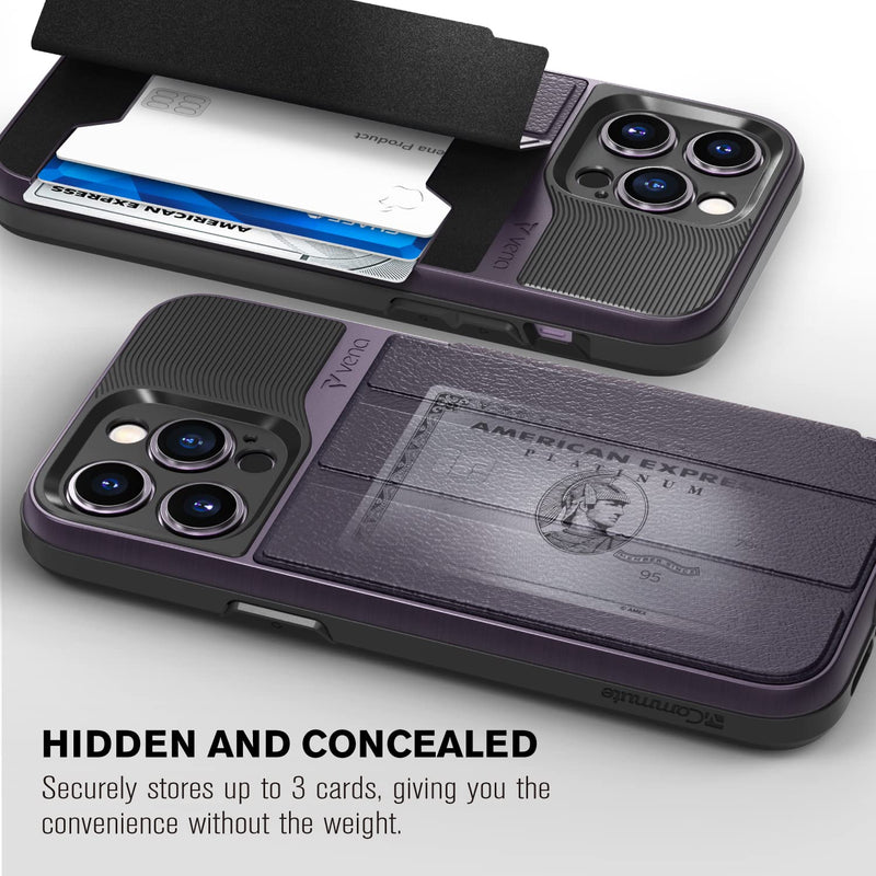 [Australia - AusPower] - VENA vCommute Wallet Case Compatible with Apple iPhone 14 Pro Max (6.7"), (Military Grade Drop Protection) Flip Leather Cover Card Slot Holder with Kickstand - Deep Purple/Black 