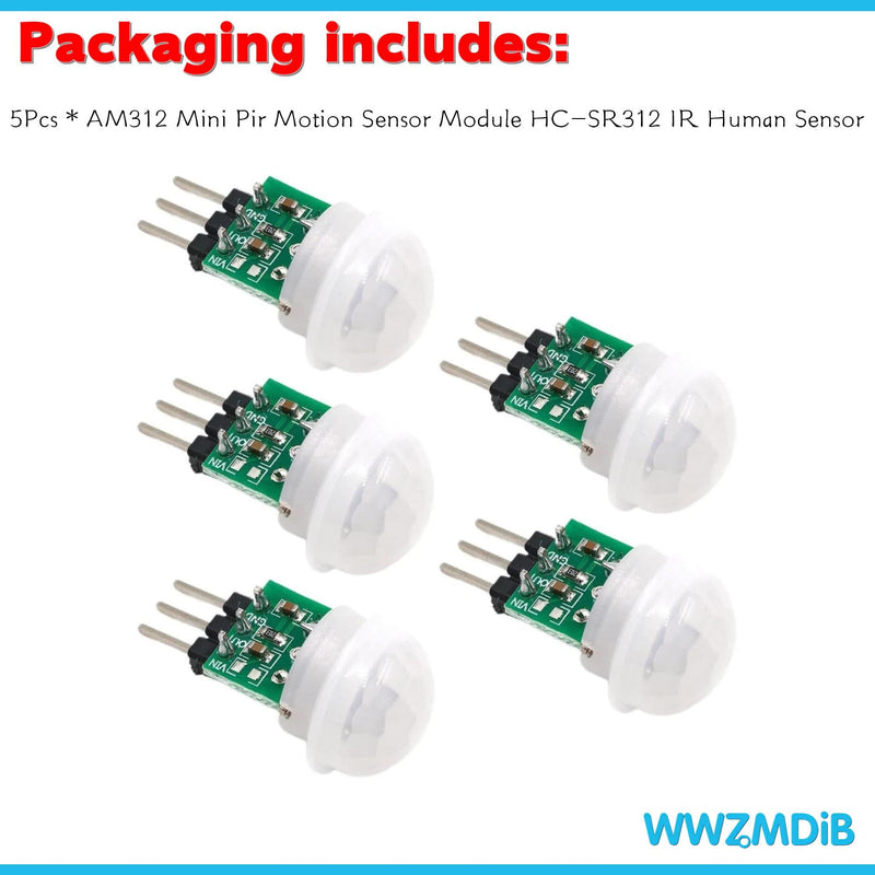 [Australia - AusPower] - 5Pcs AM312 Mini Pir Motion Sensor Module HC-SR312 IR Human Sensor for Arduino 