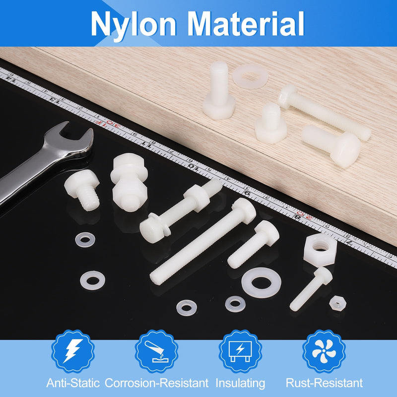 [Australia - AusPower] - uxcell 300 Pcs/100 Sets Nylon Hex Bolts, M8 x 30mm Plastic Full Threaded Hex Head Screws Bolts and Nuts with Flat Washers for Machinery Electronics Industrial Accessories, White 