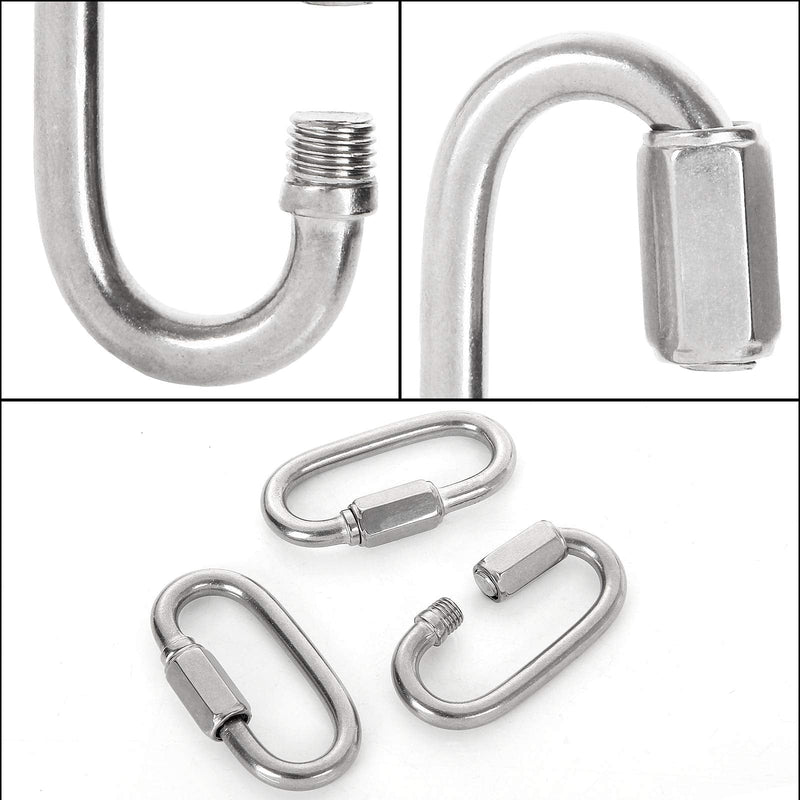 [Australia - AusPower] - 20PCS 1/4 inch Stainless Steel Chain Links, M6 Oval Quick Link Carabiner, Small Threaded Quick Chain Clip, Rope Connector for Camping, Hiking, Swing, Hammocks, Outdoor & Gym - 620lbs Load 