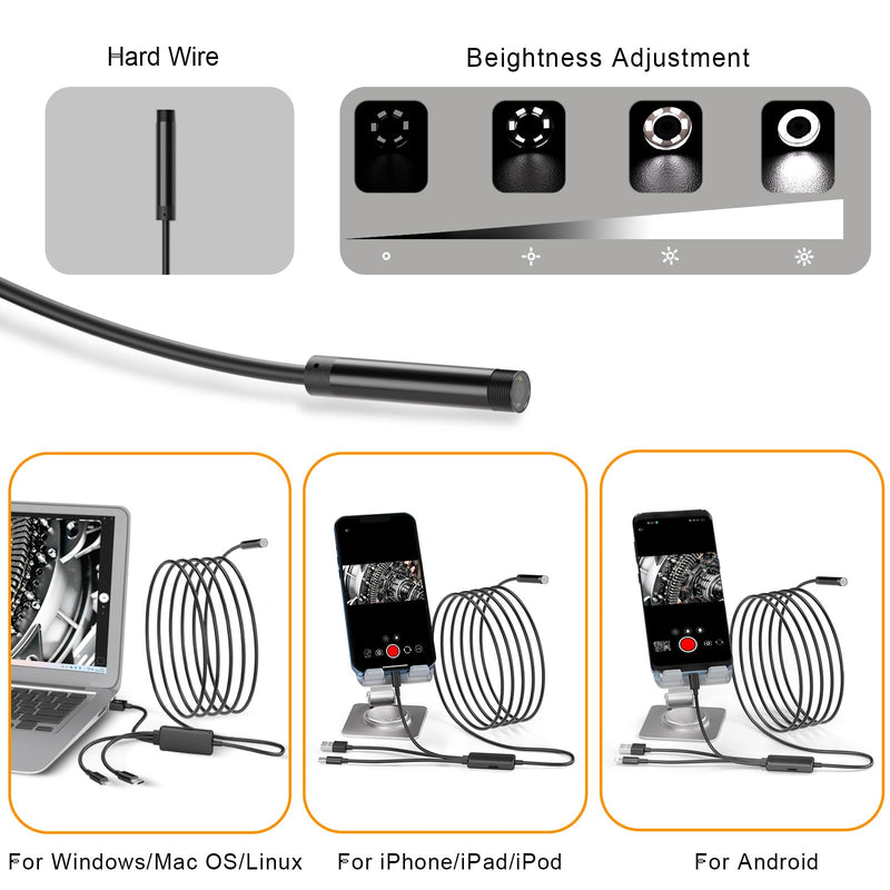 Endoscope Camera with Light,1920P HD Endoscope with 5.9ft Semi-Rigid,Endoscope Camera with 8 Adjustable LED Lights,7.9mm IP67 Waterproof