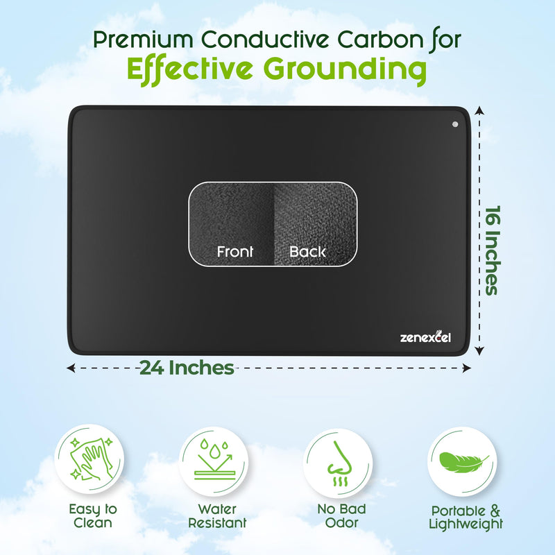 [Australia - AusPower] - Zenexcel Grounding Mat 24"x16" with Extra 15ft Nylon-Braided Cord (2 Cords Total) – Connect to Earth’s Energy for Natural Sleep, Stress Relief & Recovery 