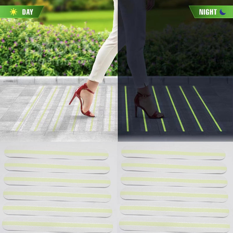 12Pcs Clear Anti Slip Tape with Glow in The Dark, 1.57inch x 13inch, Transparent Grip Tape Non-Slip Adhesive Tape Indoor/Outdoor Stair,Tubs, Boats, Safety Grip Tape Non Skid Roll for Stair Steps #05Clear with Glow 1.57 inch x 13 inch 12pcs